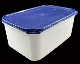 Vintage Tupperware Modular Mates Rectangle 2 Container, Lid - , sheer, dark blue, 1609 - plastic canister, kitchen pantry, bulk storage