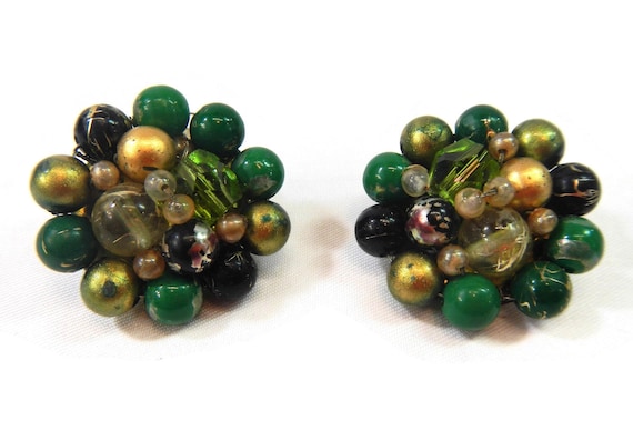 Vintage Cluster Earrings - clip-on - 1950s-1960s … - image 1