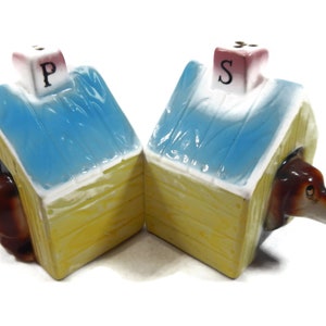 Vintage Dachshund In The Doghouse Salt & Pepper Shakers - made in Japan, 1950s - Brinn&#39;s Pittsburgh, cottage chic, family dining, dog lover