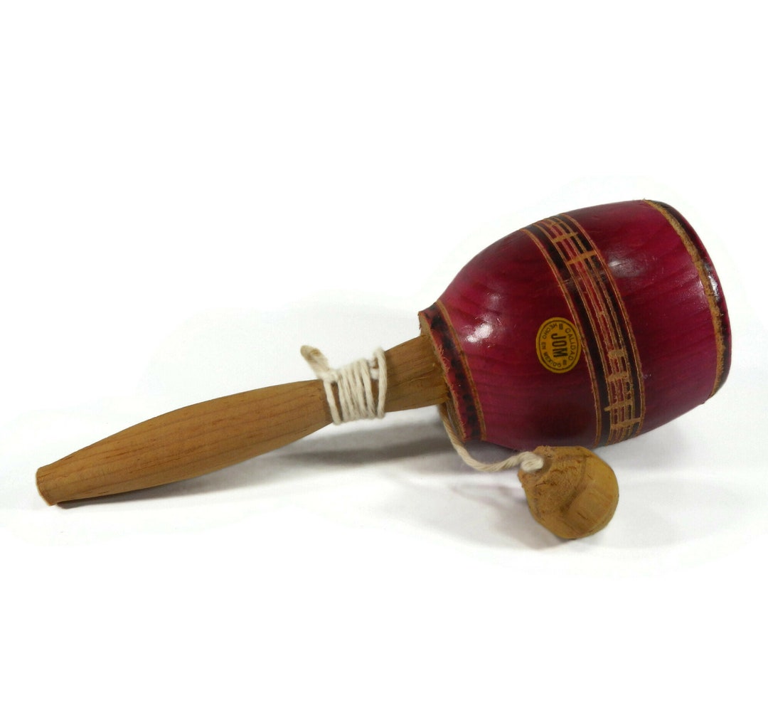 Vintage Wooden Cup With Ball on String Game Toy, Mexico Souvenir