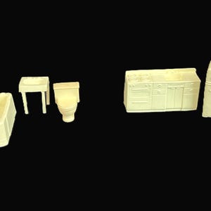 Vintage Dollhouse Miniature Set - CHOICE, 3-pc, bath set or 2-pc kitchen set, 1:24 scale, dollhouse furniture - dollhouse accessory, diorama