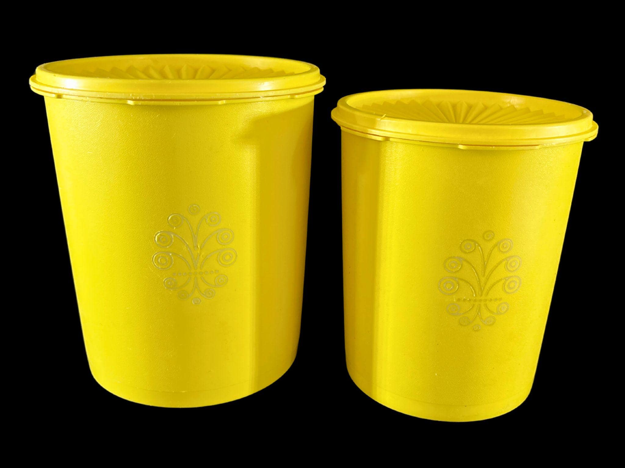 Vintage Tupperware Servalier Canisters, Lids - Set of 2, Yellow