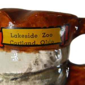 Vintage Souvenir Toby Mug Salt & Pepper Shakers Lakeside Zoo, Cortland, Ohio, brown, green, gray, Japan collectible,kitchen decor,kitsch image 8
