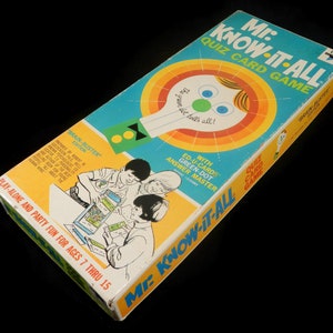 RARE vintage Mr. Know-It-All Board Game - Brain Buster Ed., 1967, # 650 - carte de quiz, soirée de jeux en famille, jeu de société, solitaire, 7-15 ans, fête