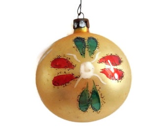 Vintage Christmas Ornament - teardrop, gold, red, green, white - 1970s - Christmas tree, decoration, multi color, holiday, xmas tree, retro