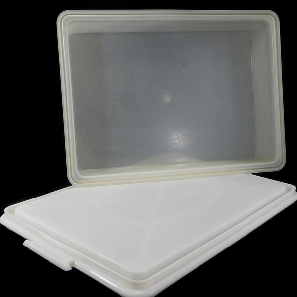 Vintage Tupperware Fresh N Fancy Rectangular Cake Carrier- white, sheer lid, #622 - sheet cake, cupcakes, pastry, cake taker, food storage