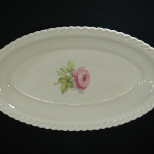 Vintage Pink Rose Small Tray - 8.75&quot;x5.25&quot;, floral, ceramic, ruffled edge, 1960s - vegetable, dinnerware, kitchenware, dish, oval , flowers