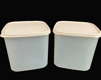 Vintage Tupperware Modular Mates Square 3 Canister, Lid - sheer, pale pink lid, #1621, 17-cup - kitchen pantry, bulk food storage, container