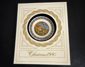 Vintage Christmas 1980 Miniature Collector Plate - Maureen Jensen - Franklin Porcelain, Franklin Mint, original box, certificate, mosaic