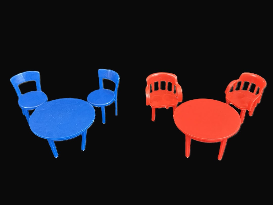Vintage Dollhouse Miniature Table & Chairs Set - CHOICE Red, Blue ...