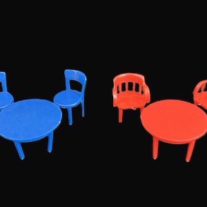 Vintage Dollhouse Miniature Table & Chairs set - CHOICE red, blue - Marx plastic -  kitchen table, dining room, mini furniture, collectible