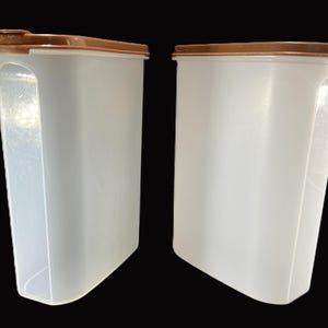 Vintage Tupperware Mod Mates Oval 4 Canister, Lid - set of 2, sheer, brown lids, 1614 - plastic container, kitchen pantry, bulk food storage