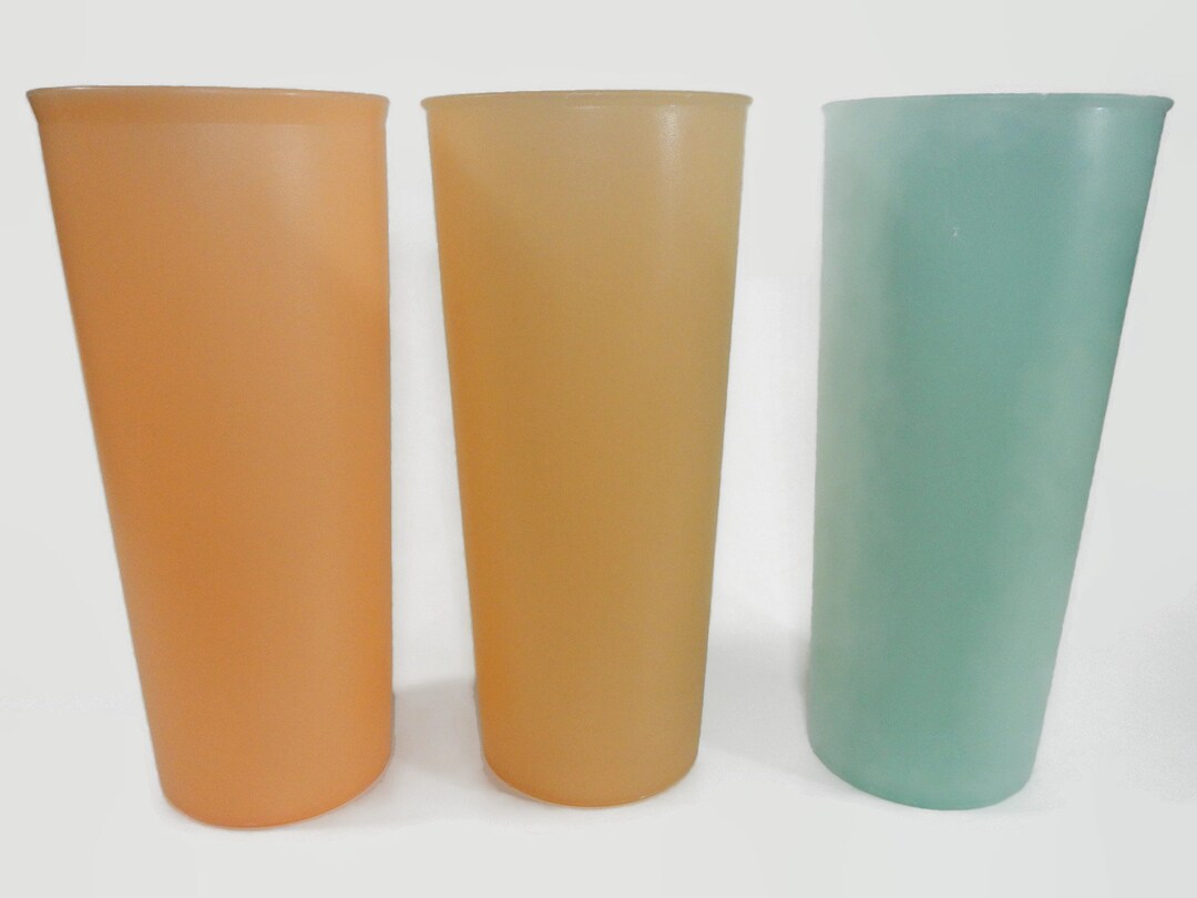 Vintage Tupperware 3 Tall Tumblers Pink, Green, Peach, 16 Ounce, 107
