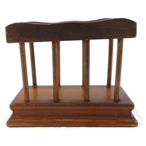 Vintage Brown Wooden Tabletop Napkin Holder - classic gate design, 1970s - desk organizer, farmhouse, tabletop, boho, MCM, retro, paintable
