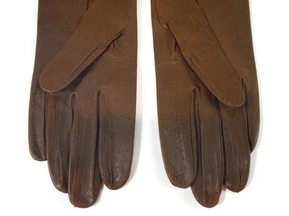 Vintage Women's Gloves - size 6 or 6-1/2, brown c… - image 5