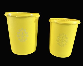 Vintage Tupperware Yellow Canisters, Lids - #809, #811, 5C, 8C, set of 2, servalier lids - container, food, pantry, storage, coffee, tea
