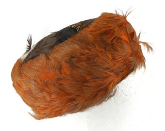 Vintage Feather Pillbox Hat - orange, brown, ladies, dressy- headpiece, wedding, formal, retro, millinery, Easter, derby, traditional,classy