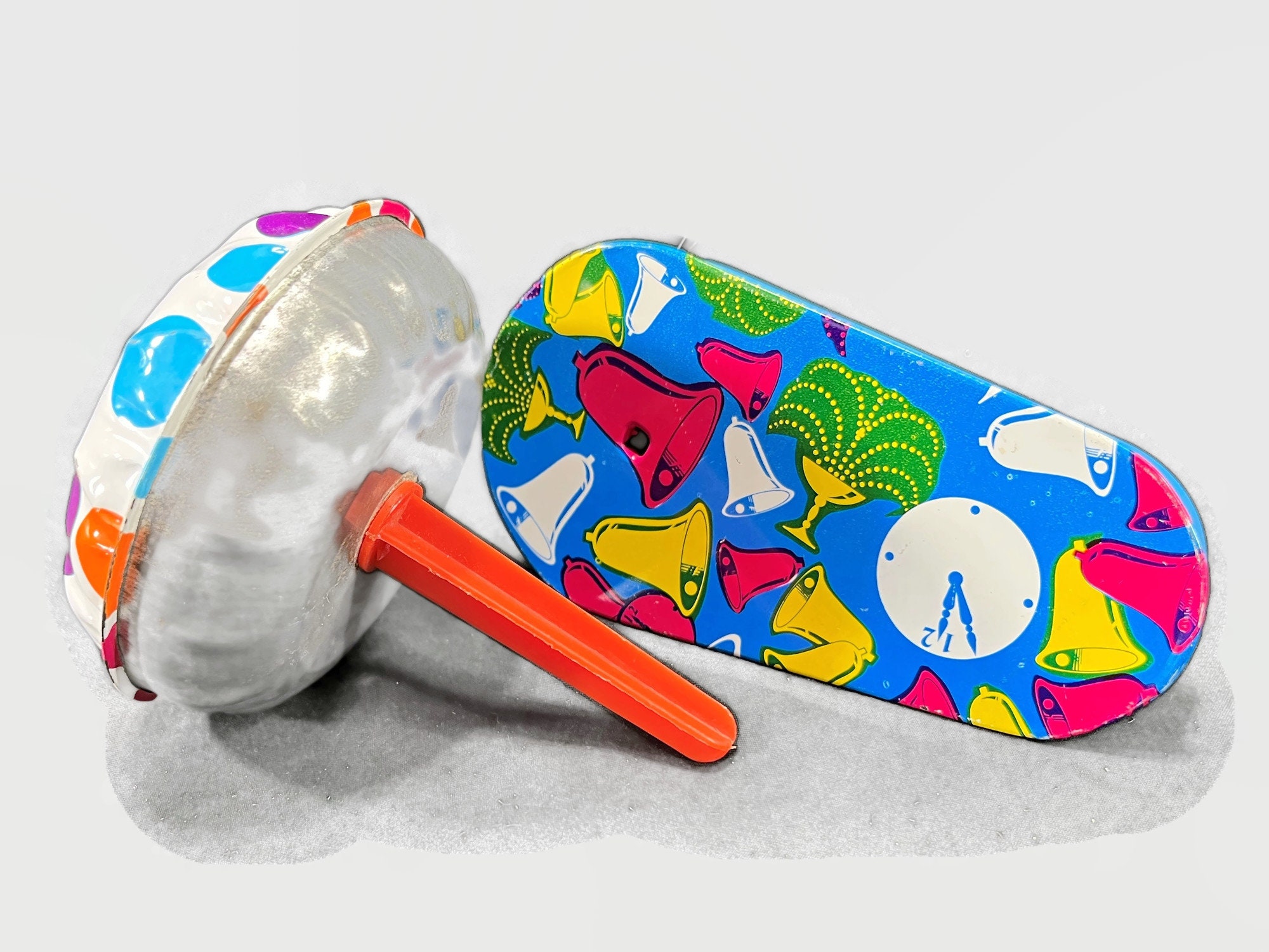 Vintage Noisemakers - Set of 2, Metal, Tin, Polka Dots, New