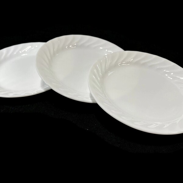 Vintage Corelle Enhancements White Swirl Salad Plates - Set of 3, 7-1/4" diam, 1990s - Corning, stoneware, dinnerware, discontinued, dining