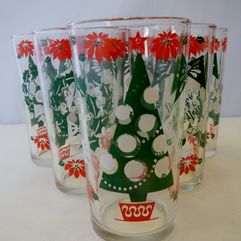 Vintage Holiday Drinking Glasses Hazel Atlas Glass 1960s Etsy
