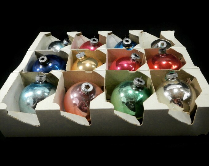 Vintage Christmas Ornaments Set of 12, Miscellaneous, Round Glass Ball