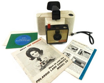Vintage Polaroid Swinger Camera - Model 20 - 1960s - includes manual, mid century, photography, decor, collectible, retro, photo prop