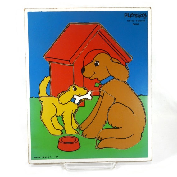 Vintage Playskool Dogs Puzzle - 186-03, Wooden, 6 Pieces, Young