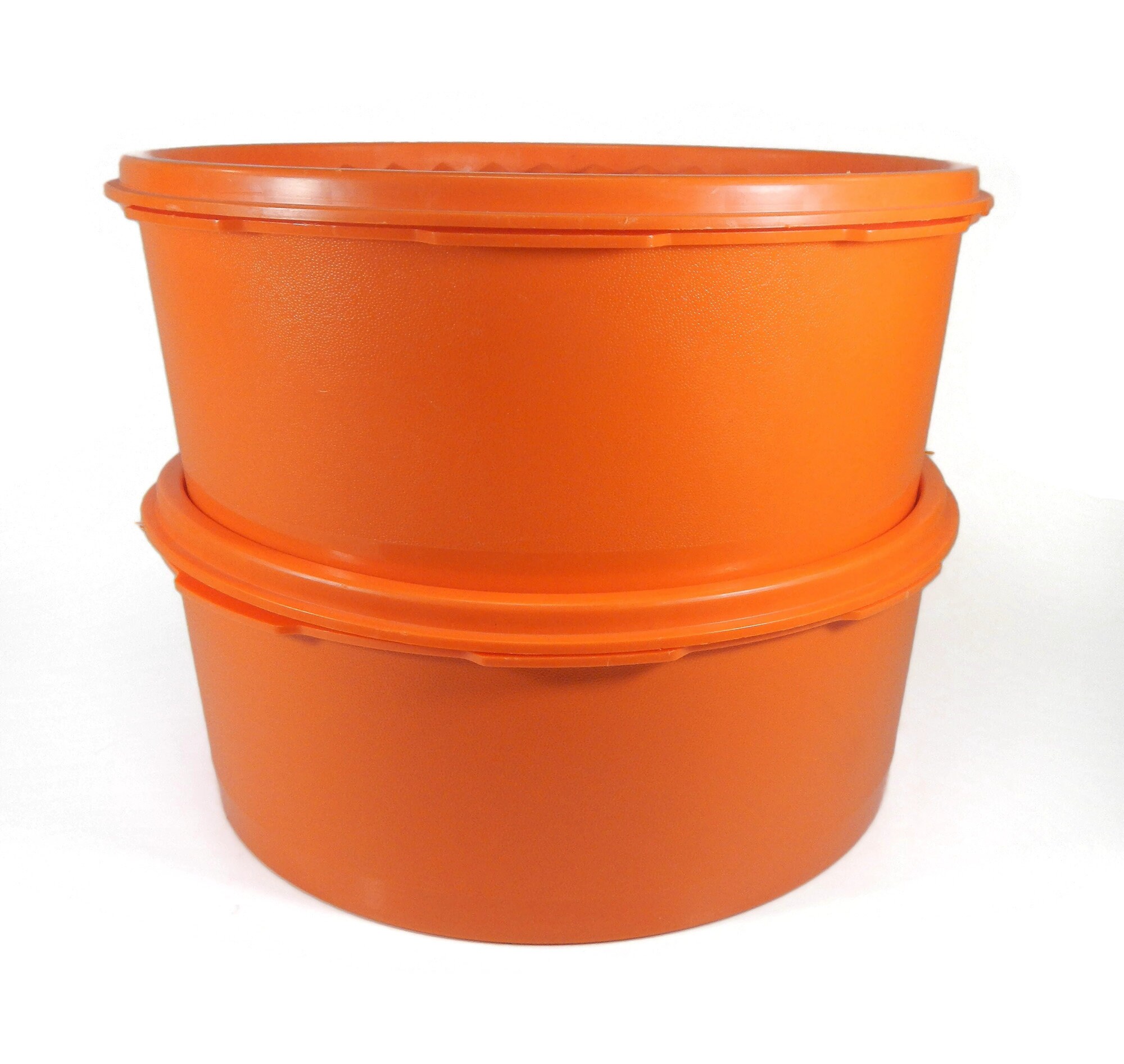 Vintage Set of 2 Tupperware Canisters, Lids 8 Cup Capacity, Orange, 1204  Shallow Container, Food, Pantry, Storage, Sugar, Flour, Coffee 