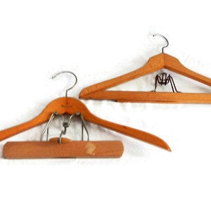 Vintage Set of 2 Wooden Suit Hangers - wood, metal - hold pants and jacket, photo prop, craft, farmhouse, cottage chic, retro, industrial