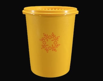 Vintage Tupperware Canister, Lid - yellow/orange, 5 cup, #811 - container, food, pantry, kitchen storage, round, cocoa can, coffee, tea