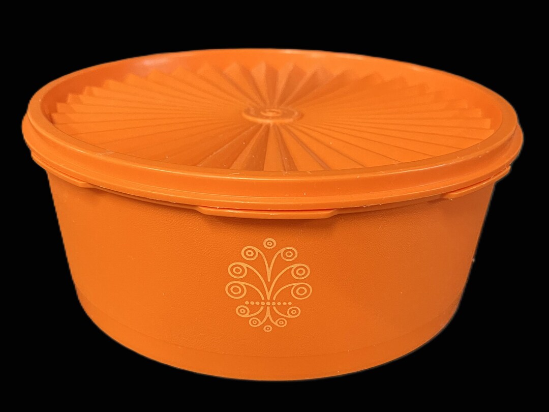 Vintage Tupperware Shallow Canister, Lid - 8 Cup Capacity, Orange ...