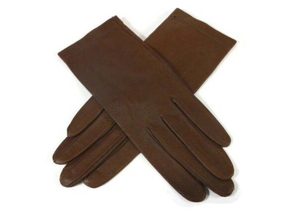 Vintage Women's Gloves - size 6 or 6-1/2, brown c… - image 2