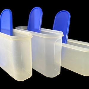 Vintage Set of 3 Tupperware Modular Mates, Lids - Oval 2, Oval 3, sheer, blue, 2400, 2401 - pantry, bulk food storage containers, kitchen