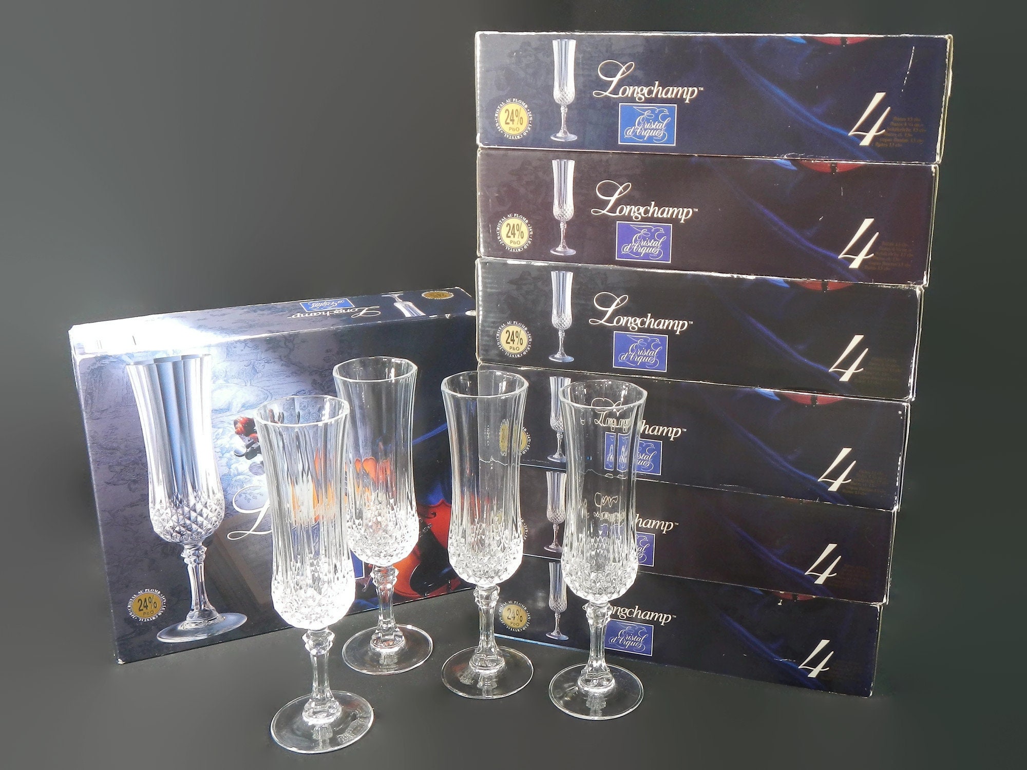 6 CRYSTAL CHAMPAGNE FLUTE COLOR YVAN