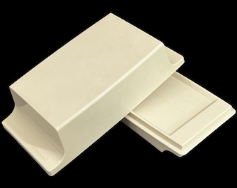 Vintage Tupperware Chees-N-Butter Tray, Lid - Butter Dish, Keeper - almond, 1512, 1970s - two-stick, cheese, retro kitchen, refrigerator