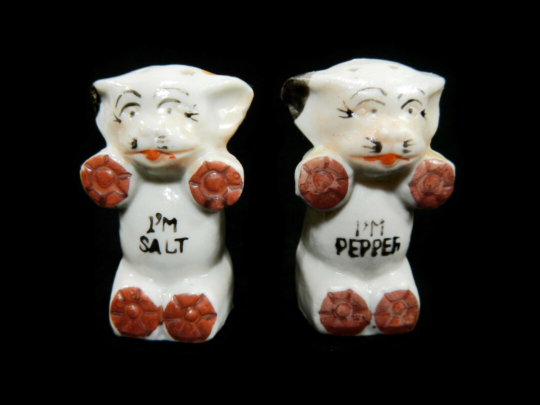 Vintage Bonzo Dog Salt & Pepper Shakers White, Brown, Black, Japan