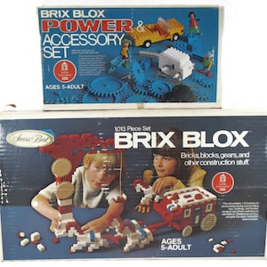 Vintage Brix Blox Building Blocks & Power Accessory Set - 1970s, Sears Little Learners - 2 boxes - retro, toy, kids, children, creative play
