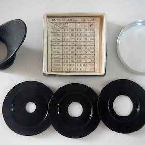Vintage Minolta Camera Photography Lot - exposure control discs, lens adapter, eye protector - 1960s -Japan, retro photo, camera accessories