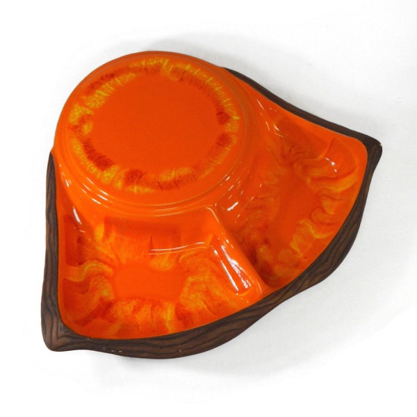 Vintage Sequoia Ware Divided Chip & Dip Dish - orange, California, pottery - serving, collectible, platter, retro, kitchen, mid century, MCM
