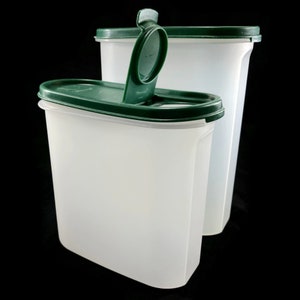 Vintage Tupperware Oval Mod Mate 3 & 4, lids - sheer, green, 1613, 1614 - container, canister, snacks, pantry, food storage, retro kitchen
