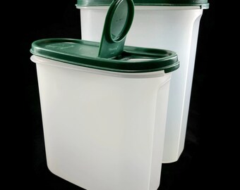 Vintage Tupperware Oval Mod Mate 3 & 4, lids - set of 2, sheer, green, 1613, 1614 - canister, snacks, pantry, food storage, retro kitchen