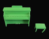 Vintage Miniature Dollhouse Upright Piano & Bench- Marx dollhouse furniture, CHOICE tan or green- plastic, 1950s-60s,doll house, mid-century