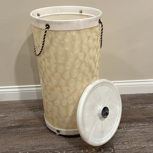 VERY RARE Vintage Tuppercraft Laundry Hamper - cream, black, 1958 Tupper Corp, Tupperware #432 - MCM, retro 1950s, bedroom, bathroom, decor