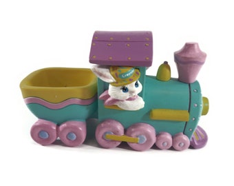 Vintage Hallmark Crayola Bunny Easter Eggspress Train - Easter Decor, 1993, Candy Cotton Tail - table decor, holiday, plastic, original box