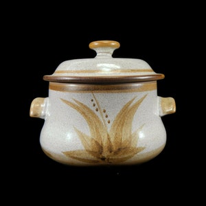 Vintage Bean Pot or Cookie Jar - stoneware, 1970s, made in USA, #1223, brown, gray, vented lid - pottery, earthenware, soup pot, serving