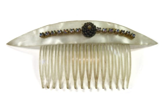 Vintage Hair Comb with Rhinestones & Medallion - … - image 1