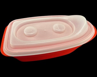 Vintage Tupperware Tupper Canoe - plastic toy boat, red, sheer, #1732, RARE, TupperToys - preschool, toddler, child, bathtub, pretend play