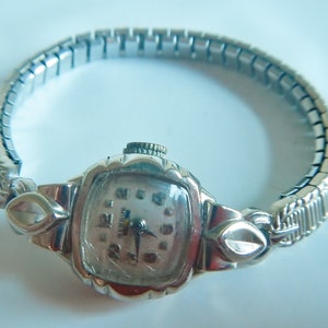 Vintage Benrus Watch - ladies, Swiss, wind-up - mid century jewelry, not working, women's wristwatch, stretch band, dainty, retro, women's