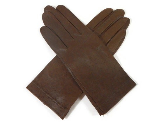 Vintage Women's Gloves - size 6 or 6-1/2, brown c… - image 1