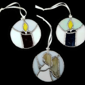 ornements vintage en vitrail, CHOIX - lot de 2 bougies OU ange, plat, rond, fait main, rouge, blanc, or, bleu - fenêtre, attrape-soleil
